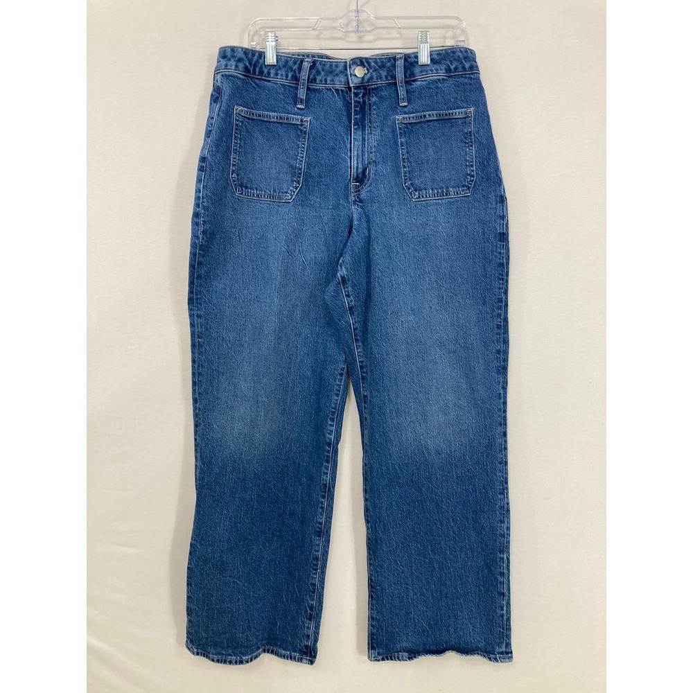 J.Crew Womens Wide-Leg Jeans size 33 Curvy Full Length Patch‎ Pocket High Rise